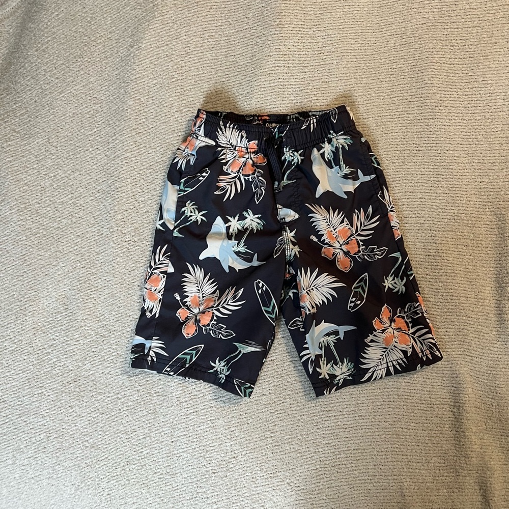 NOT FOR SALE Osh Kosh B’gosh gray tropical boys drawstring elastic swim trunks
